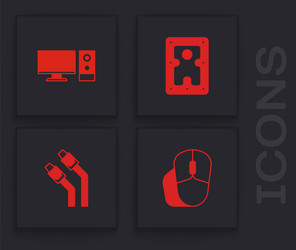 set computer mouse monitor hard disk drive hdd vector image