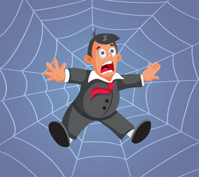 stressed businessman caught in a spider web vector