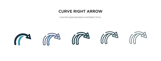 curve right arrow icon in different style two vector image