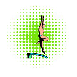 Man jumping in a pool from high tower icon vector