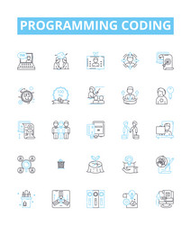 programming coding line icons set vector