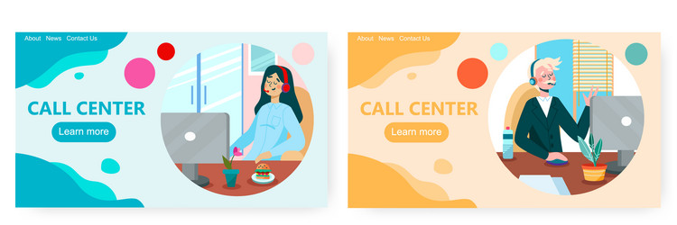 call center operator using headset to talk vector image
