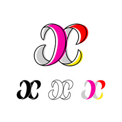 Colored curvy letter x handwritten script alphabet vector