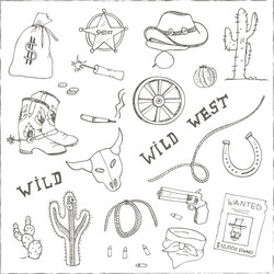 hand drawn wild west set Vector Image