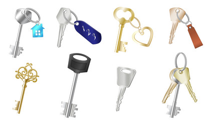 Realistic Key Set with Keychains vector image