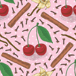 Seamless pattern with cherry and spices vector