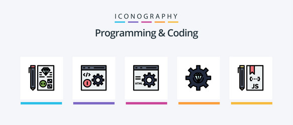 programming and coding line filled 5 icon pack vector