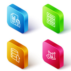 set isometric line document and lock server data vector image