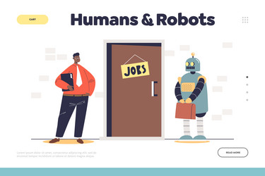 human and robots concept of landing page with man vector