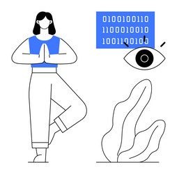 mindfulness and technology connection with binary vector image