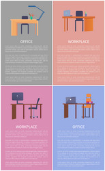 Office workplace design table with computer laptop vector