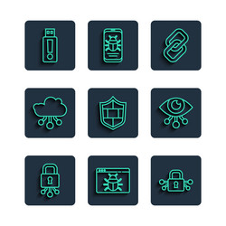 set line cyber security system bug chain link vector image