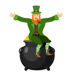 Leprechaun and pot of gold dwarf with red beard vector