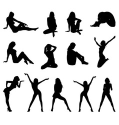 Silhouetted Women Poses Vector Image
