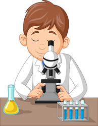 Boy Using Microscope in Lab vector image