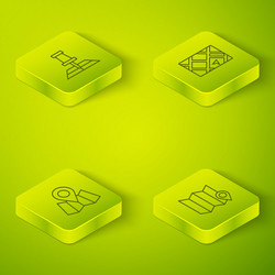 set isometric line gps device with map folded vector image