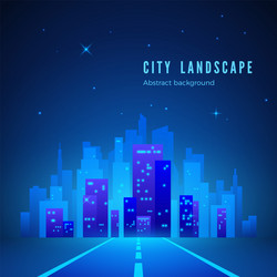 City landscape futuristic night road to vector