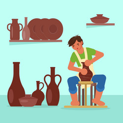 potter making ceramic pot flat vector