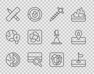 Set line earth core structure crust flag vector