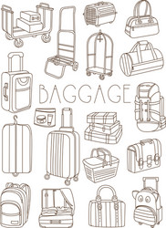 travel bags and suitcases hand drawn set vector