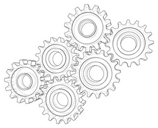 cogs and gears rendering of 3d wire-frame vector image