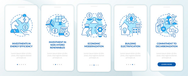 Net zero practices blue onboarding mobile app vector