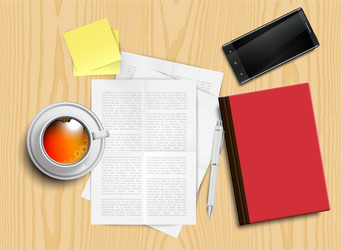 realistic office desk with different objects vector image