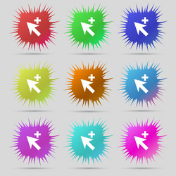 cursor arrow plus add icon sign a set of nine vector image