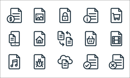 Document and files line icons linear set quality vector