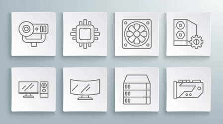 set line computer monitor processor with cpu vector image