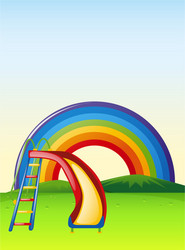 Park scene with slide and rainbow vector