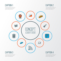 navigation icons colored line set with steps up vector image