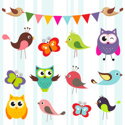 Adorable Birds and Butterflies Vector Image