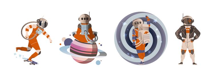 astronaut and cosmonaut character in spacesuit vector image