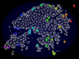 polygonal 2d mesh map of hong kong with colorful vector image