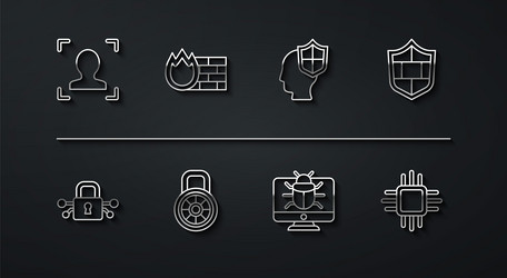 set line face recognition cyber security shield vector image