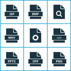 Types icons set with directory software search vector