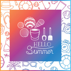 hello summer label with colorful frame vector image