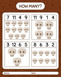 how many counting game with skull worksheet vector image