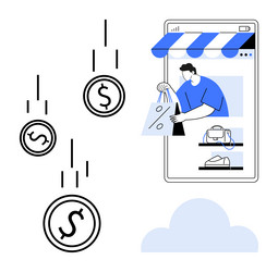 man shopping online using mobile device from vector image