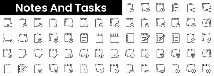 set of outline notes and tasks icons minimalist vector image