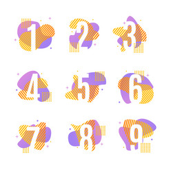 numbers with abstract memphis style element set vector image