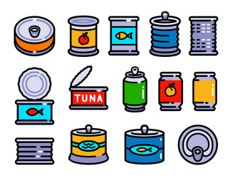 Tin can icons set vector