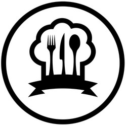 food icon with chef hat and kitchen utensil vector