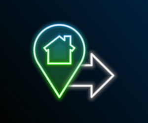 glowing neon line map pointer with house icon vector image