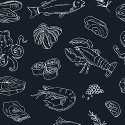 Seafood Sketch Pattern Vector Image