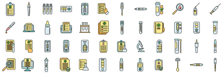test result icons set color line vector image