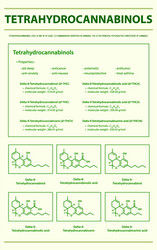 tetrahydrocannabinol thc with structural formulas vector