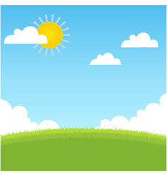 Blue sky sun and green fieldnature landscape Vector Image