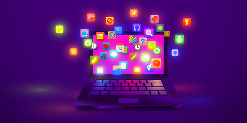 laptop with application icons app store concept vector